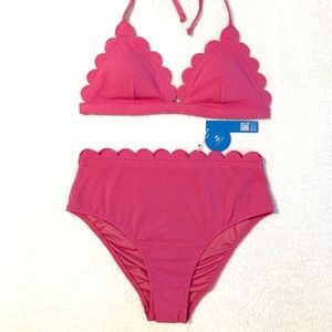 CUPSHE High Waist Pink Scalloped Bikini, Size Medium.  New With Tags NWT.